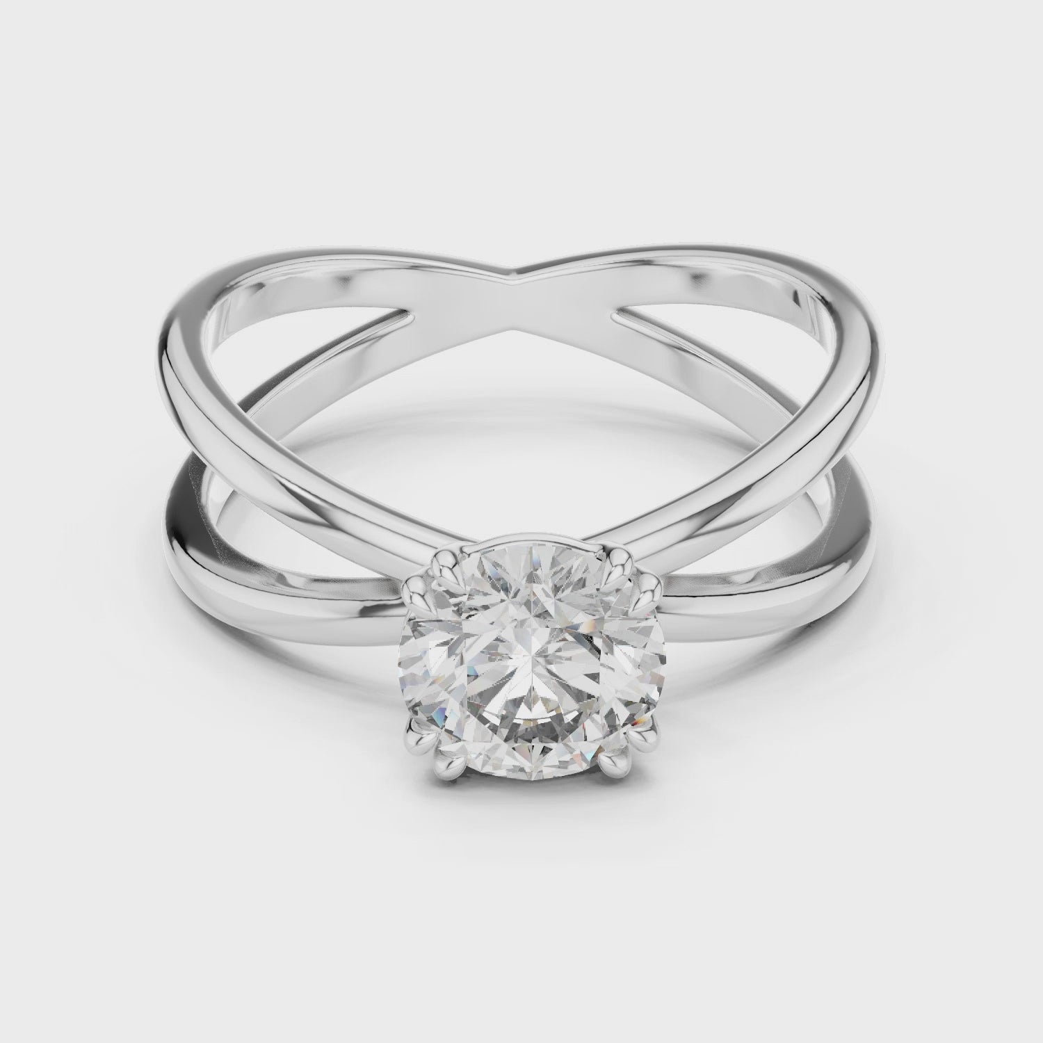 Crossover Elegance Solitaire 1-CT Round Diamond Ring in 14-KT White Gold