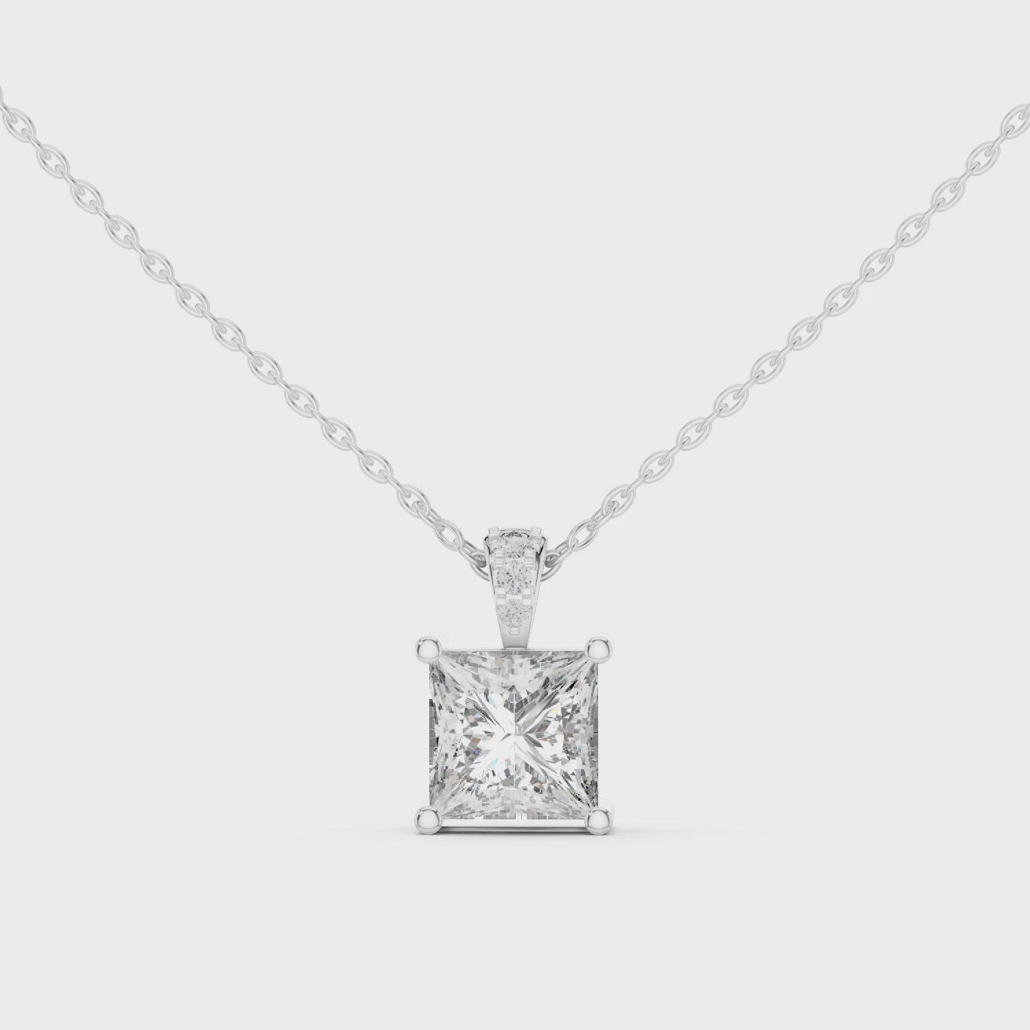 14-KT White Gold Radiant 2.5-CT Princess-Cut Diamond Necklace